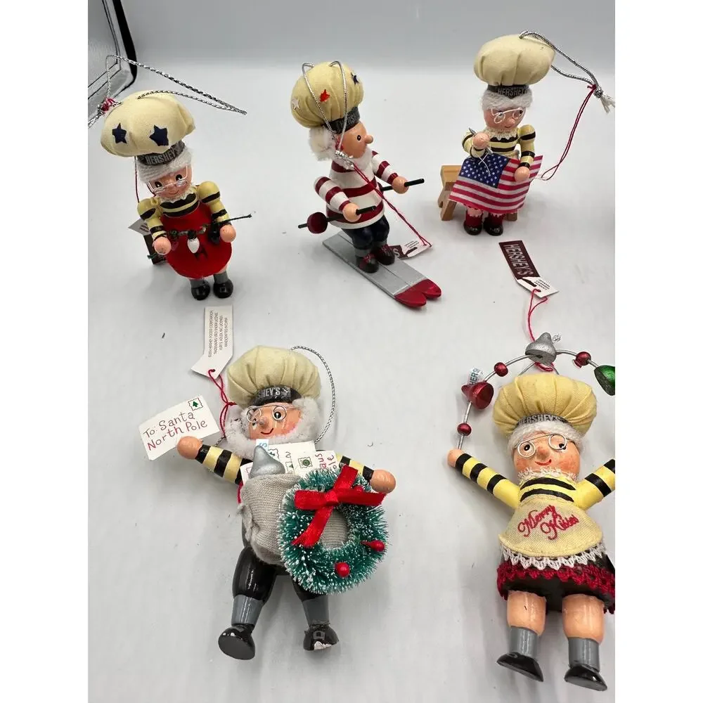 Vintage Kurt Adler Hershey’s Christmas Wood Ornaments 10pc Mr. & Mrs. Elf #2
